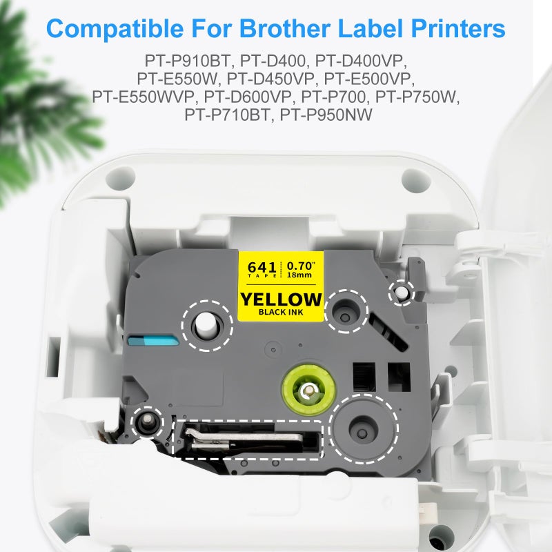 Absonic 3-Pack Tze-641 18mm 0.7" Laminated Yellow Tape Compatible for Brother Tze641 Tz-641 Tz641 3/4" Black on Yellow P Touch Tze Tz Label Tape 18mm for PTD410 PTD460 PTD600 PTD610BT PTP700 PTD400 - Image 3